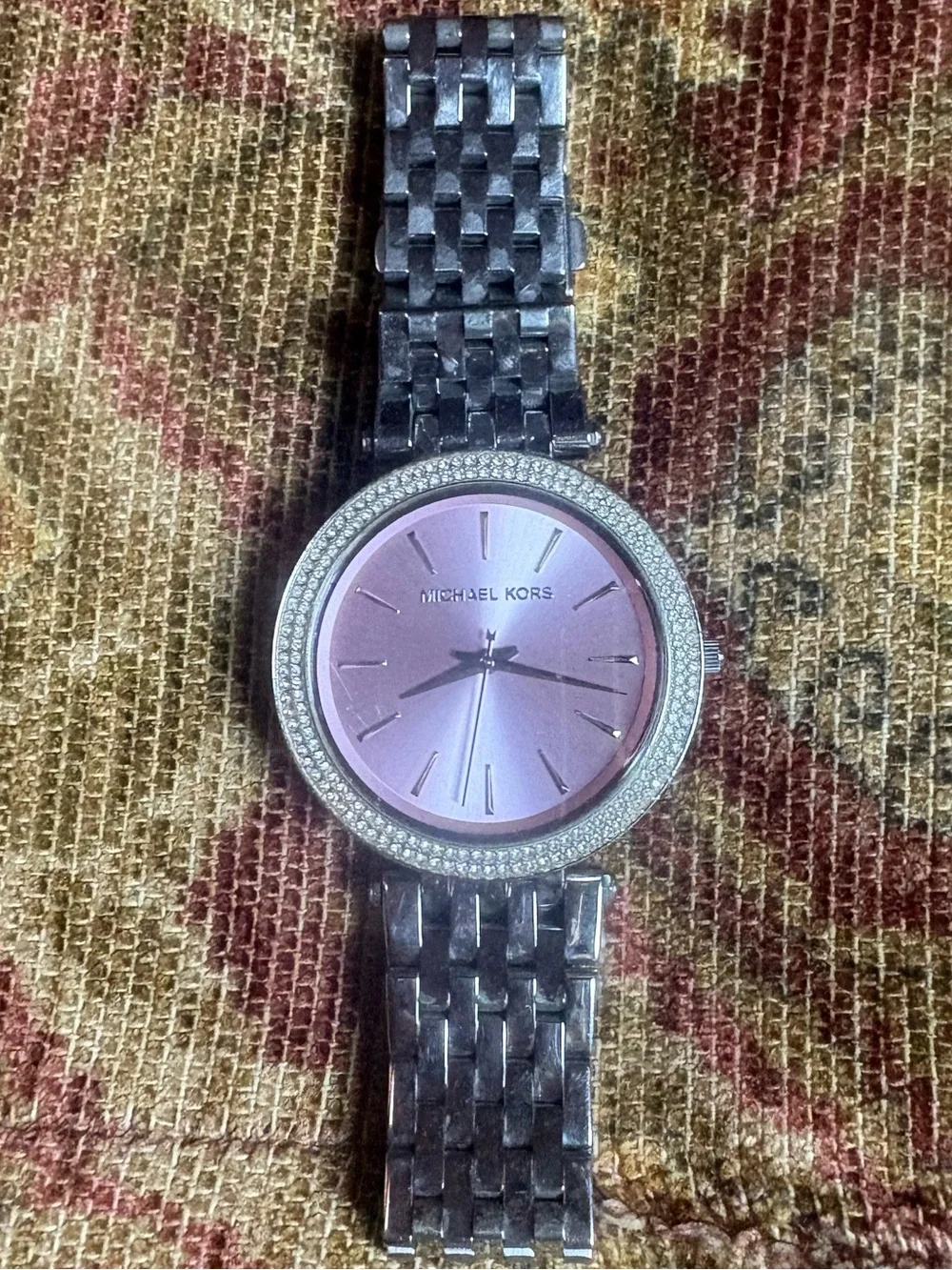 Michael Kors Silver Bracelet Watch with Pink Sunray Dial and Crystal Bezel